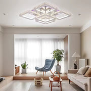 Żyrandol LED z pilotem i kryształem QUADRIA SUPREMO RGB, 148 W, 5 kwadratów, zimne/ciepłe/neutralne światło, ściemnialny, błyszczący chrom