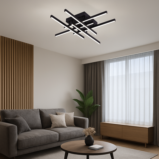 Żyrandol LED z pilotem LINEX, 63W, 6 elementów, liniowy, światło zimne/ciepłe/neutralne, możliwość przyciemniania, czarny