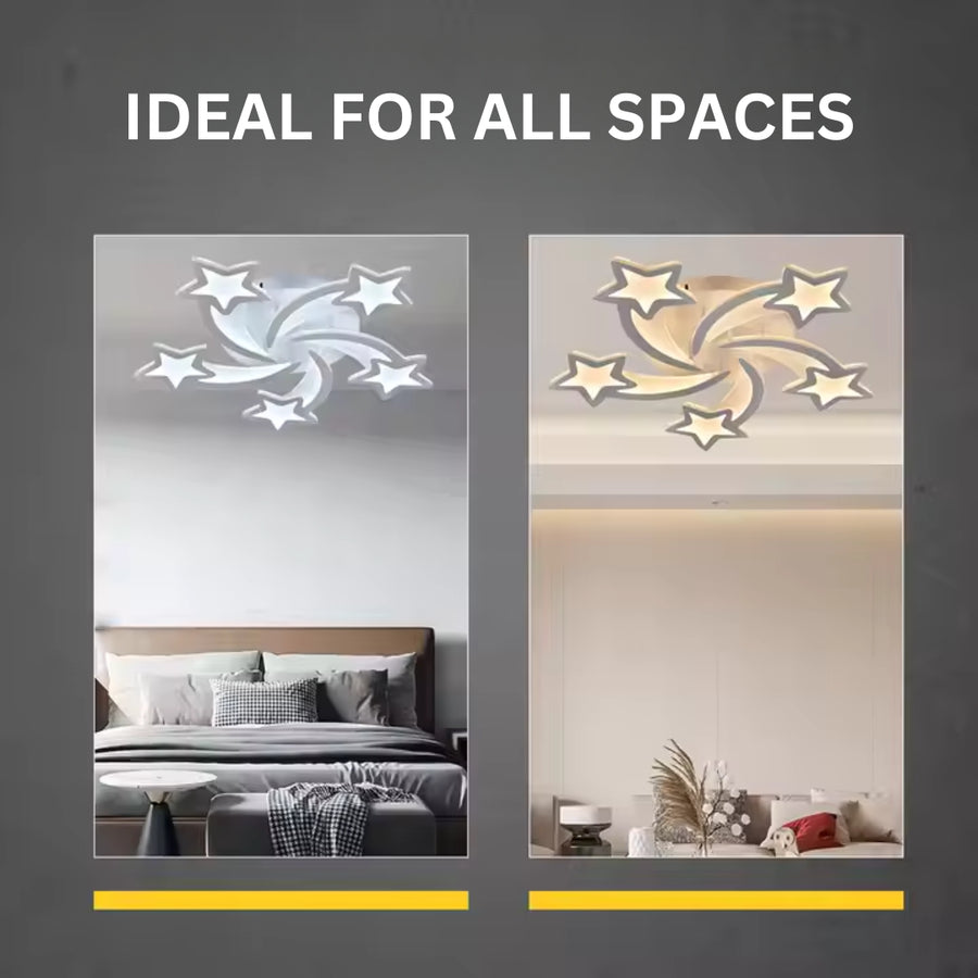 Żyrandol LED z pilotem IPOMOEA 69W, 5 gwiazdek, światło zimne/ciepłe/neutralne, ściemnialny, biały