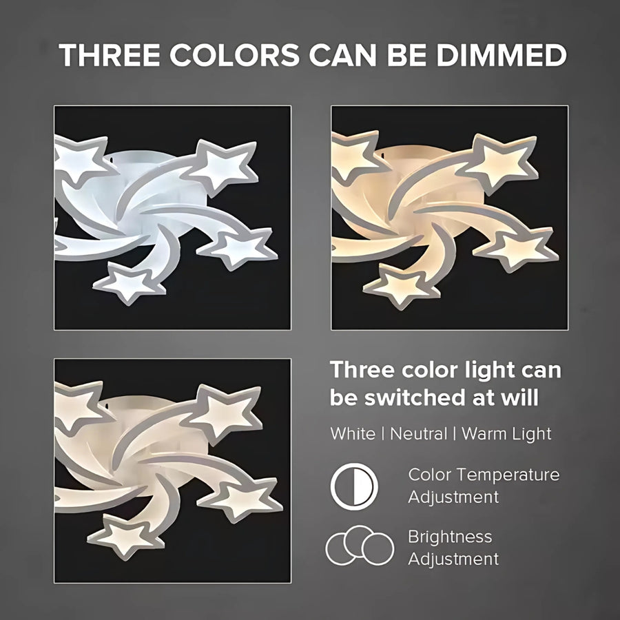 Żyrandol LED z pilotem IPOMOEA 69W, 5 gwiazdek, światło zimne/ciepłe/neutralne, ściemnialny, biały