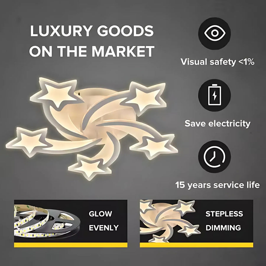 Żyrandol LED z pilotem IPOMOEA 69W, 5 gwiazdek, światło zimne/ciepłe/neutralne, ściemnialny, biały