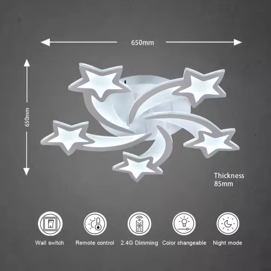 Żyrandol LED z pilotem IPOMOEA 69W, 5 gwiazdek, światło zimne/ciepłe/neutralne, ściemnialny, biały