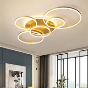 Żyrandol LED z pilotem DARIO, 5 okręgów, 120 W, światło ciepłe/zimne/neutralne, ściemnialny, złoty