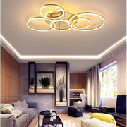 Żyrandol LED z pilotem DARIO, 5 okręgów, 120 W, światło ciepłe/zimne/neutralne, ściemnialny, złoty