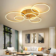 Żyrandol LED z pilotem DARIO, 5 okręgów, 120 W, światło ciepłe/zimne/neutralne, ściemnialny, złoty