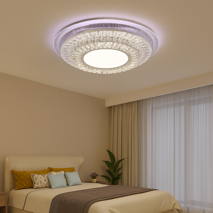 LED żyrandol z pilotem miralux RGB, 70W, niebieski/zimny/ciepły światło, biały, biały