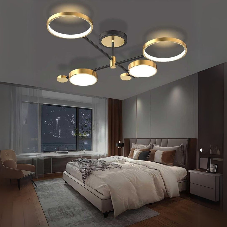 Żyrandol LED MARIA z pilotem, 4 elementy, 44 W, światło ciepłe/zimne/neutralne, ściemnialny, złoty