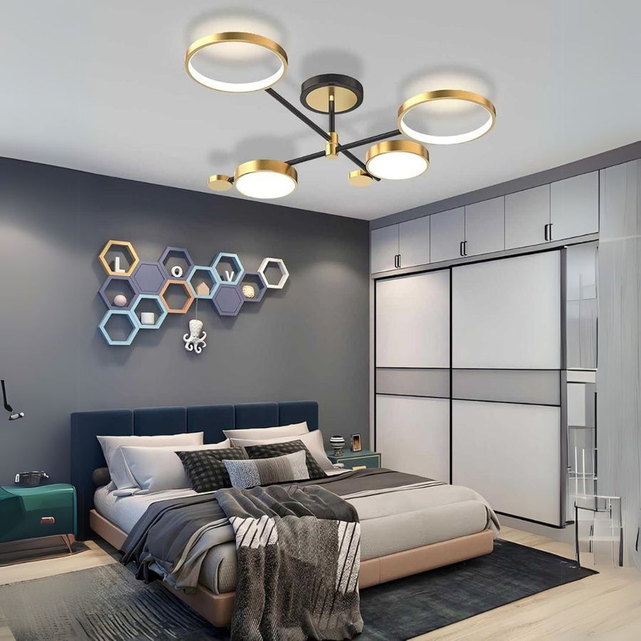 Żyrandol LED MARIA z pilotem, 4 elementy, 44 W, światło ciepłe/zimne/neutralne, ściemnialny, złoty