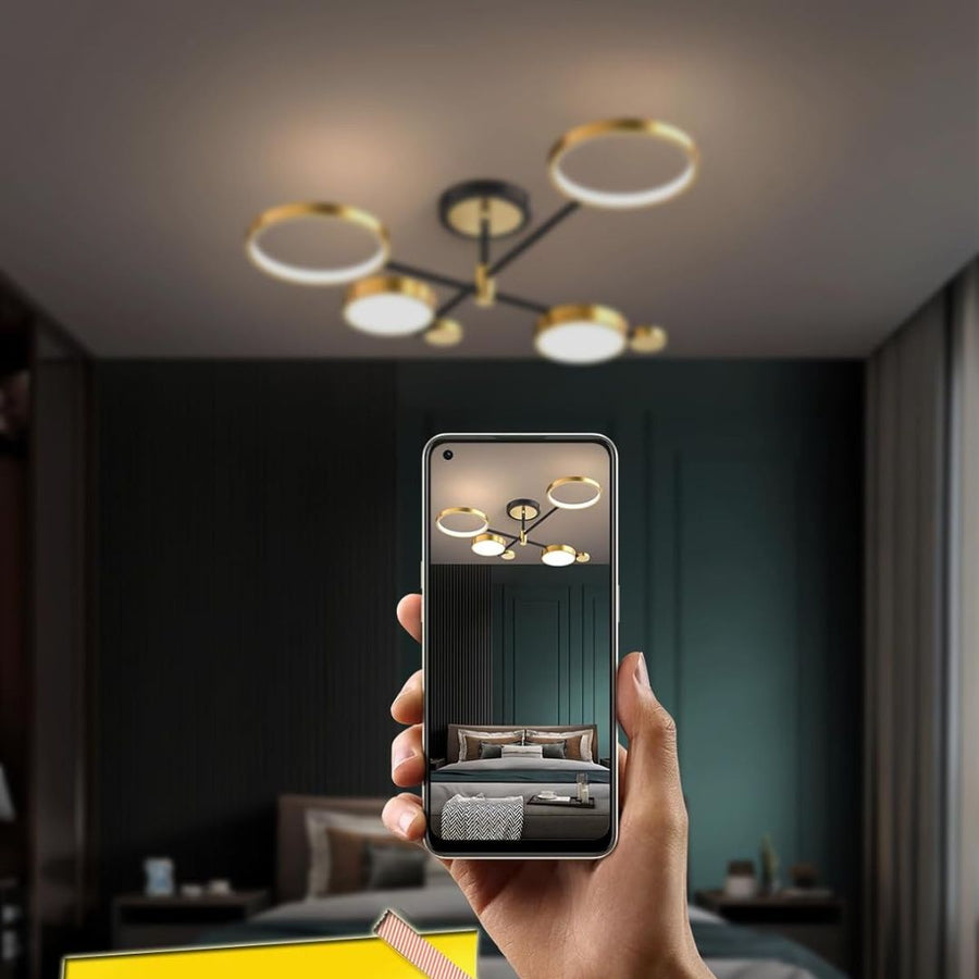 Żyrandol LED MARIA z pilotem, 4 elementy, 44 W, światło ciepłe/zimne/neutralne, ściemnialny, złoty