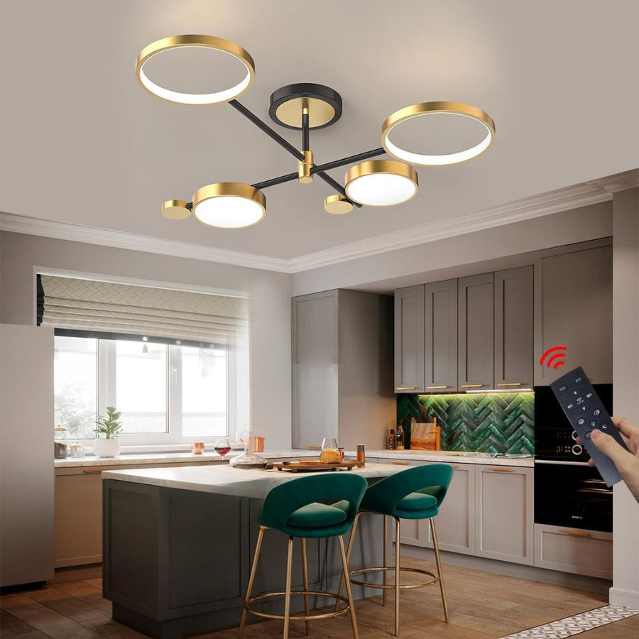 Żyrandol LED MARIA z pilotem, 4 elementy, 44 W, światło ciepłe/zimne/neutralne, ściemnialny, złoty