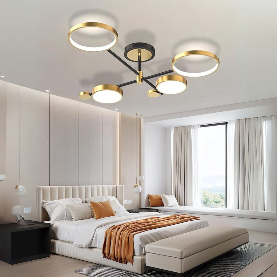 Żyrandol LED MARIA z pilotem, 4 elementy, 44 W, światło ciepłe/zimne/neutralne, ściemnialny, złoty