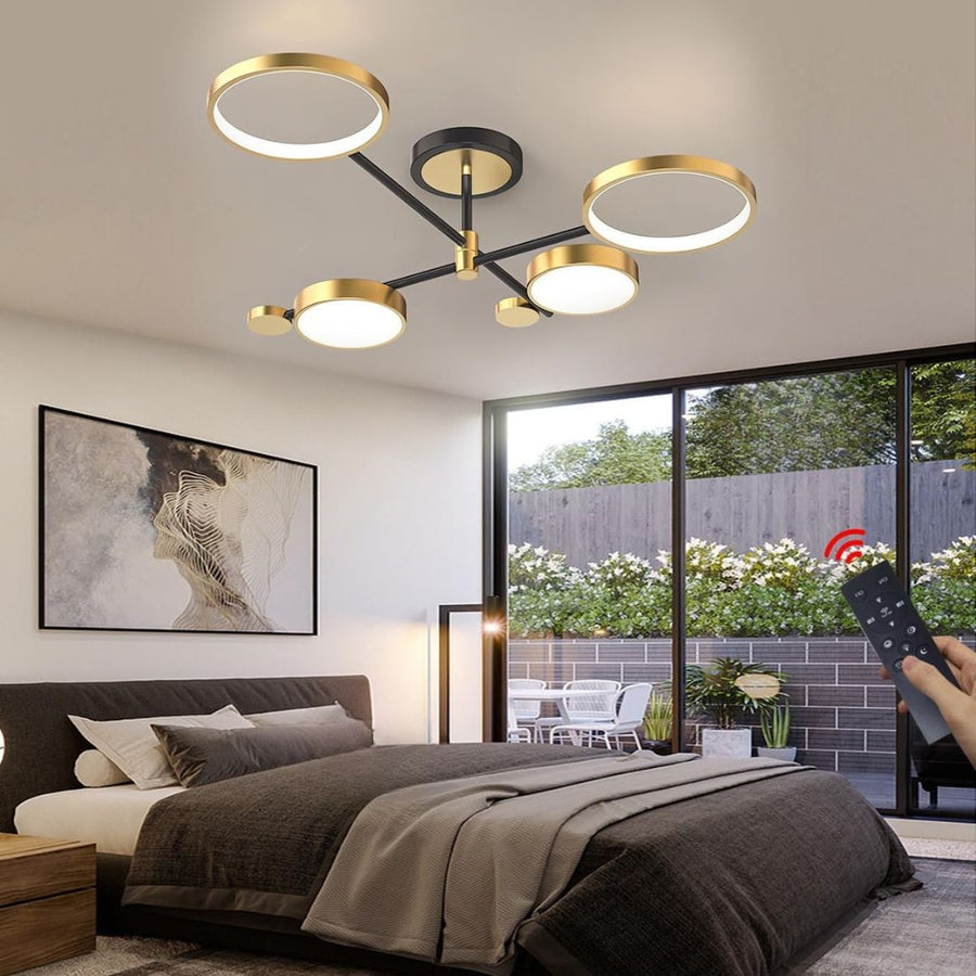 Żyrandol LED MARIA z pilotem, 4 elementy, 44 W, światło ciepłe/zimne/neutralne, ściemnialny, złoty