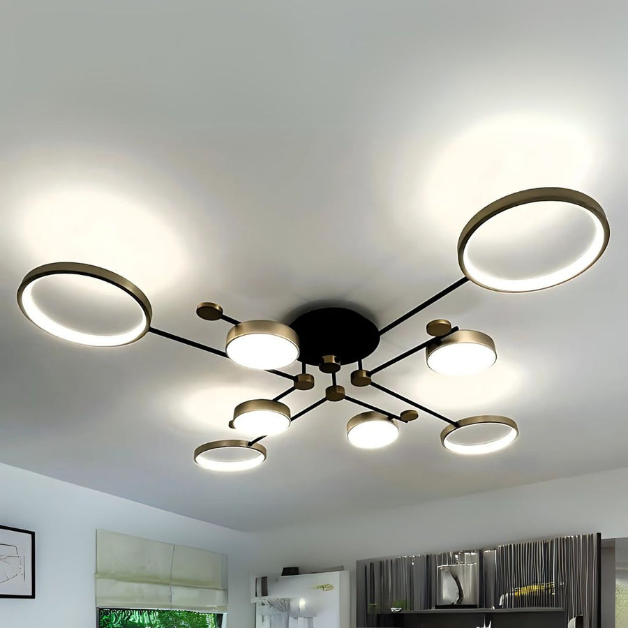 Żyrandol LED MARIA z pilotem, 63 W, 8 elementów, światło ciepłe/zimne/neutralne, ściemnialny, czarno-złoty