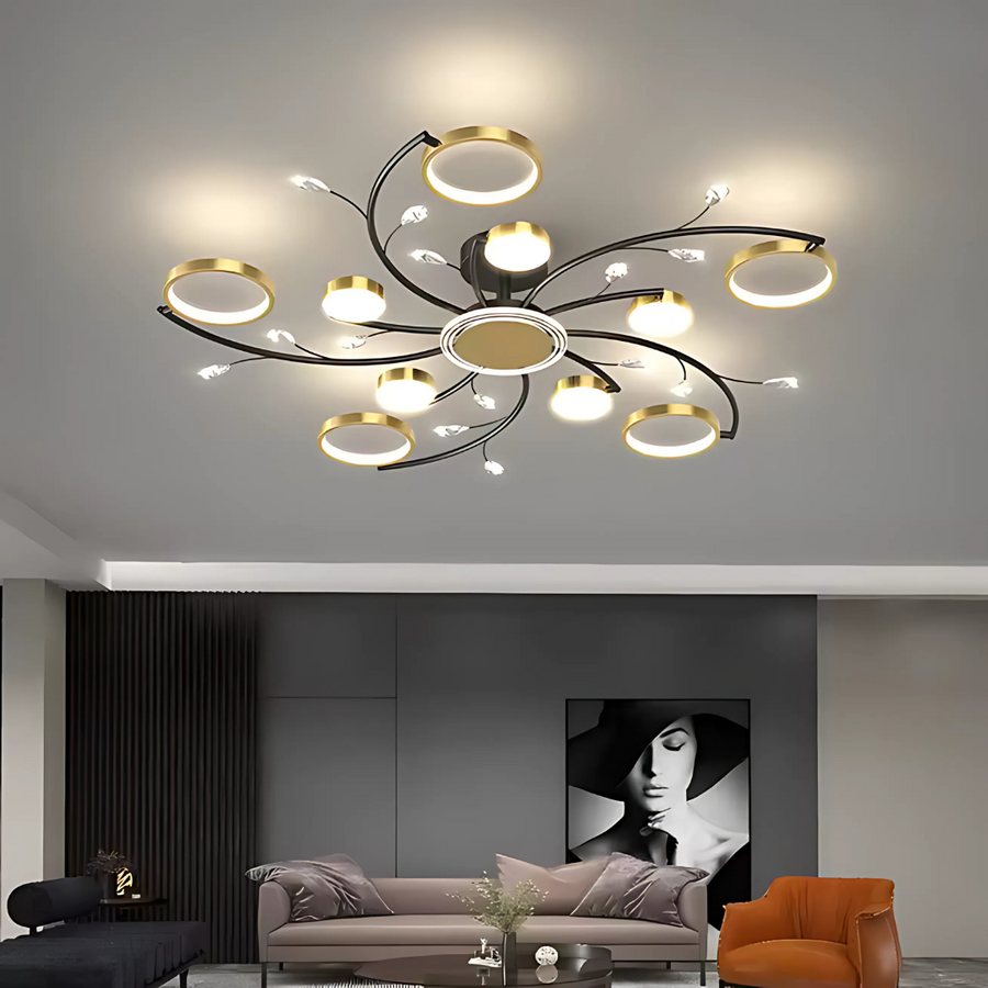 Żyrandol LED z pilotem KARINA, 68 W, 10 elementów, światło ciepłe/zimne/neutralne, ściemnialny, złoty