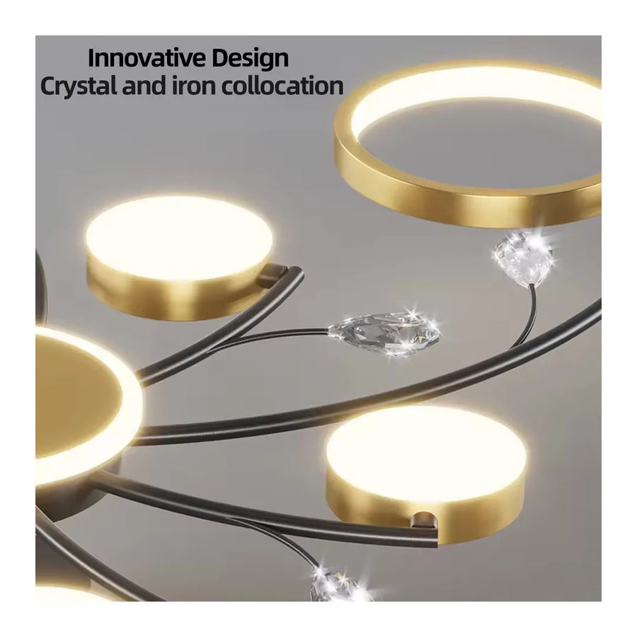 Żyrandol LED KARINA z pilotem, 65 W, 8 elementów, światło ciepłe/zimne/neutralne, możliwość przyciemniania, złoty