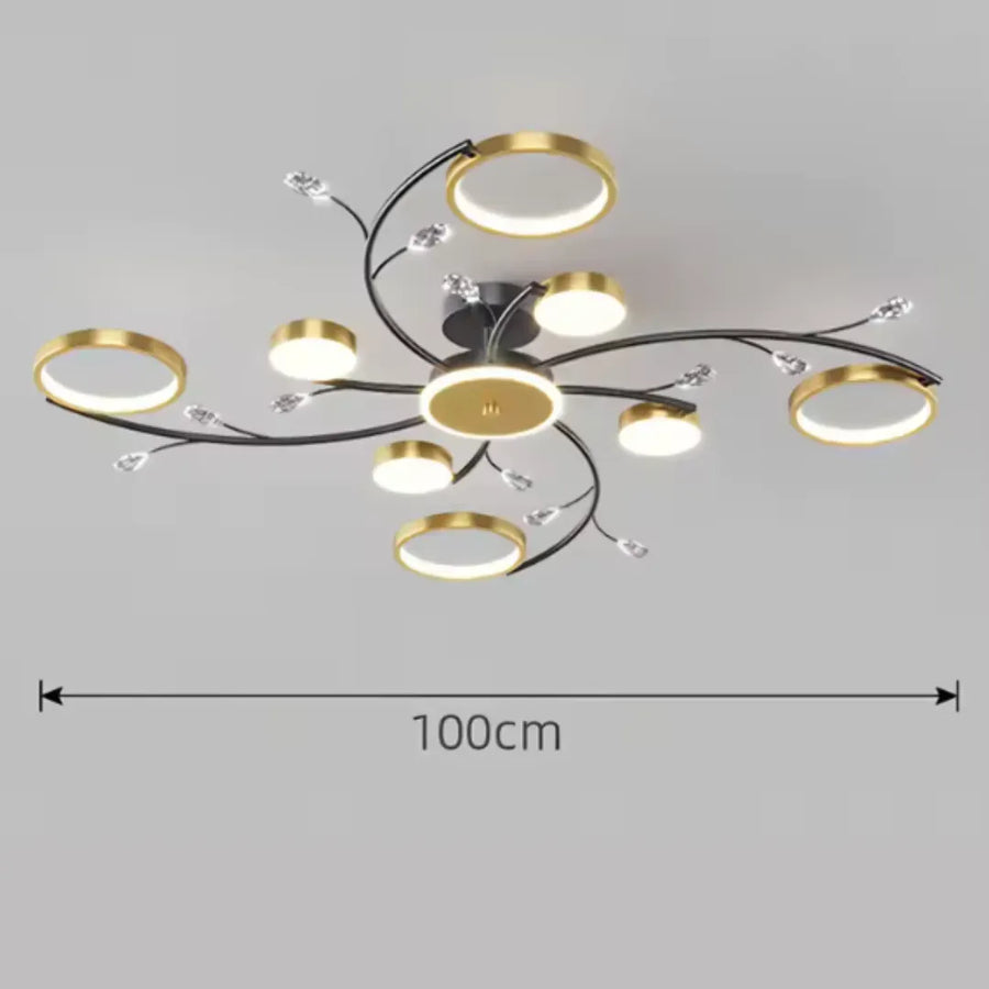 Żyrandol LED KARINA z pilotem, 65 W, 8 elementów, światło ciepłe/zimne/neutralne, możliwość przyciemniania, złoty