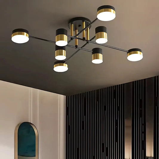 Żyrandol LED z pilotem MARIO, 56 W, 8 elementów, światło zimne/ciepłe/neutralne, ściemnialny, czarno-złoty