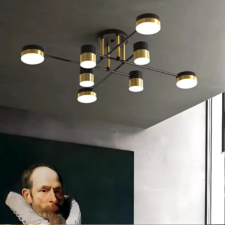 Żyrandol LED z pilotem MARIO, 56 W, 8 elementów, światło zimne/ciepłe/neutralne, ściemnialny, czarno-złoty