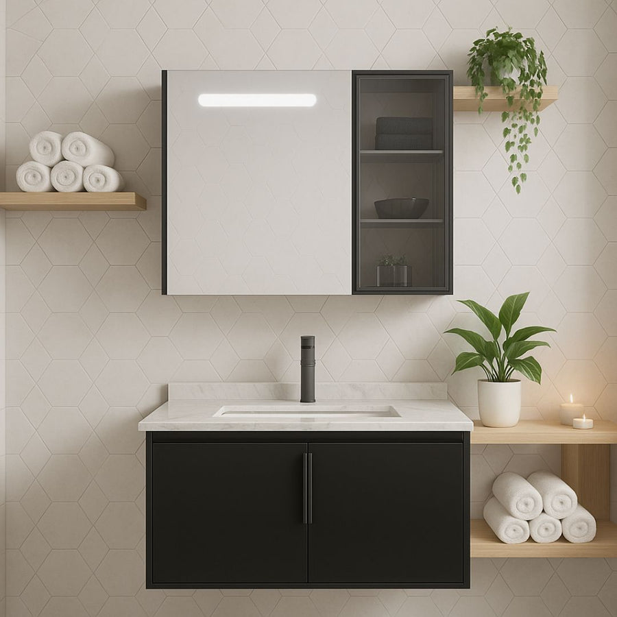 Zestaw mebli łazienkowych RHODOS, 80 cm, 2 elementy, czarno-biały