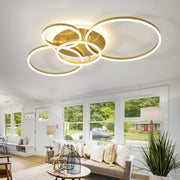 Żyrandol LED z pilotem DARIO, 4 okręgi, 103 W, światło ciepłe/zimne/neutralne, ściemnialny, złoty