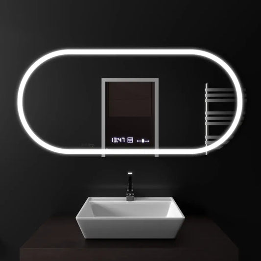 Owalne lusterko diody LED, 80x50 cm, Motionglow Marcello czujnik, system wyłączający, zegar