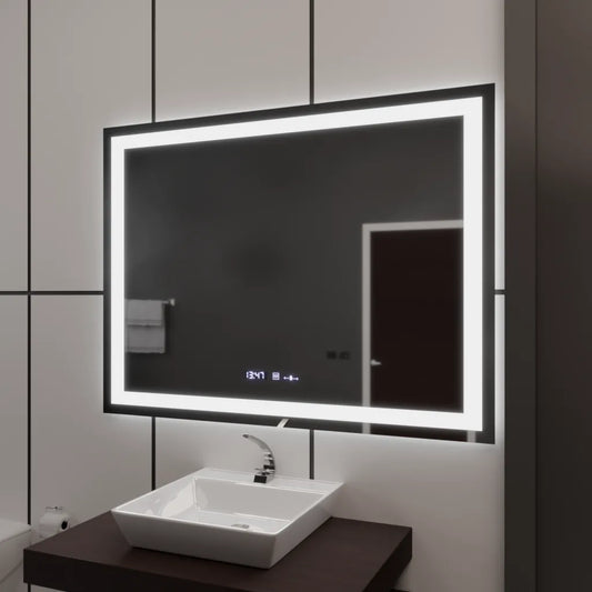 Prostokątne lustro LED, 100x75 cm, Verite MotionGlow Marcello, system przeciwmgielny, zegar i termometr, ściemnialne