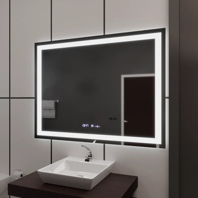 Prostokątne lustro LED, 100x75 cm, Verite MotionGlow Marcello, system przeciwmgielny, zegar i termometr, ściemnialne
