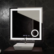 Prostokątne lustro LED, 80x80 cm, Souverain MotionGlow Marcello, system przeciwmgielny, zegar i termometr, lupa kosmetyczna, ściemnialna