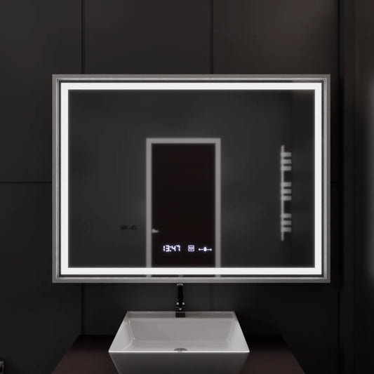 Prostokątne lustro LED, 120x80 cm, Verite Imperial Silver Motion Glow Marcello, system przeciwmgielny, zegar i termometr, ściemnialne
