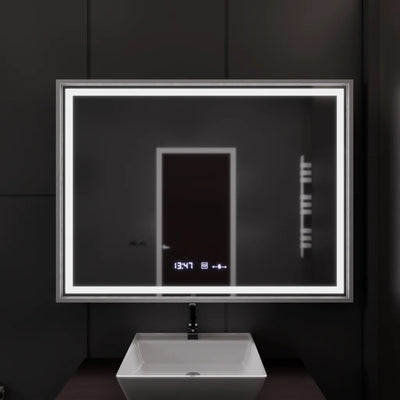 Prostokątne lustro LED, 120x80 cm, Verite Imperial Silver Motion Glow Marcello, system przeciwmgielny, zegar i termometr, ściemnialne