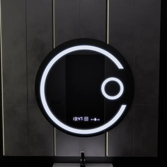 Okrągłe lustro LED, 60 cm, Visio MotionGlow Marcello, system przeciwmgielny, zegar i termometr, lupa kosmetyczna, ściemnialna
