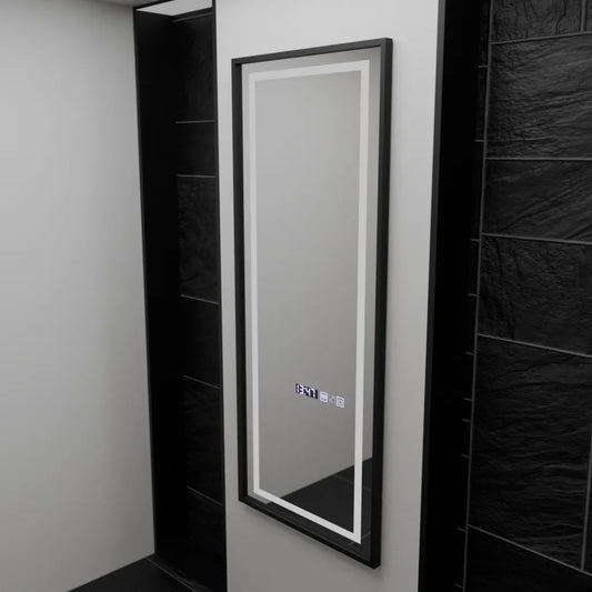 Prostokątne lustro LED, 60x150 cm, czujnik radarowy Bianca Marcello, system przeciwmgielny, zegar i termometr, ściemnialne, Dressing Couture