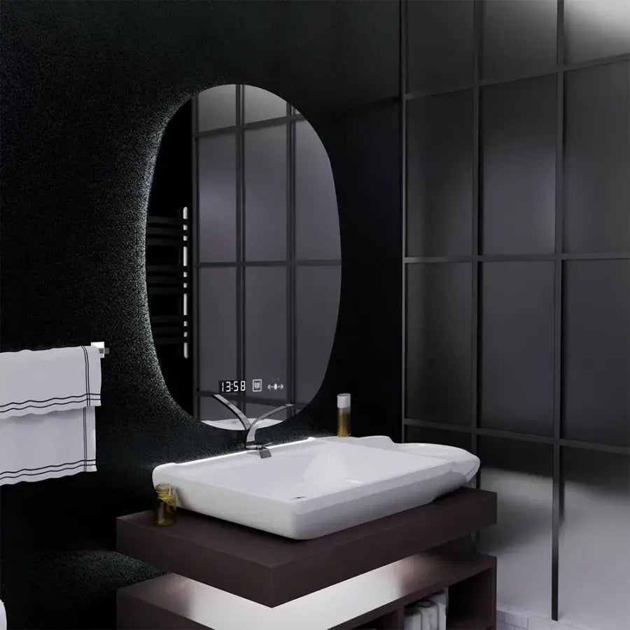 Owalne LED lusterka, 60x80 cm, Ranya czujnik Motionglow Marcello, system wyłączający, zegar i termometr, niestabilny