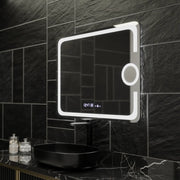 Prostokątne lustro LED, 80x60 cm, Eclat Motionglow Marcello, system rozmrażania, zegar i termometr, kosmetyki