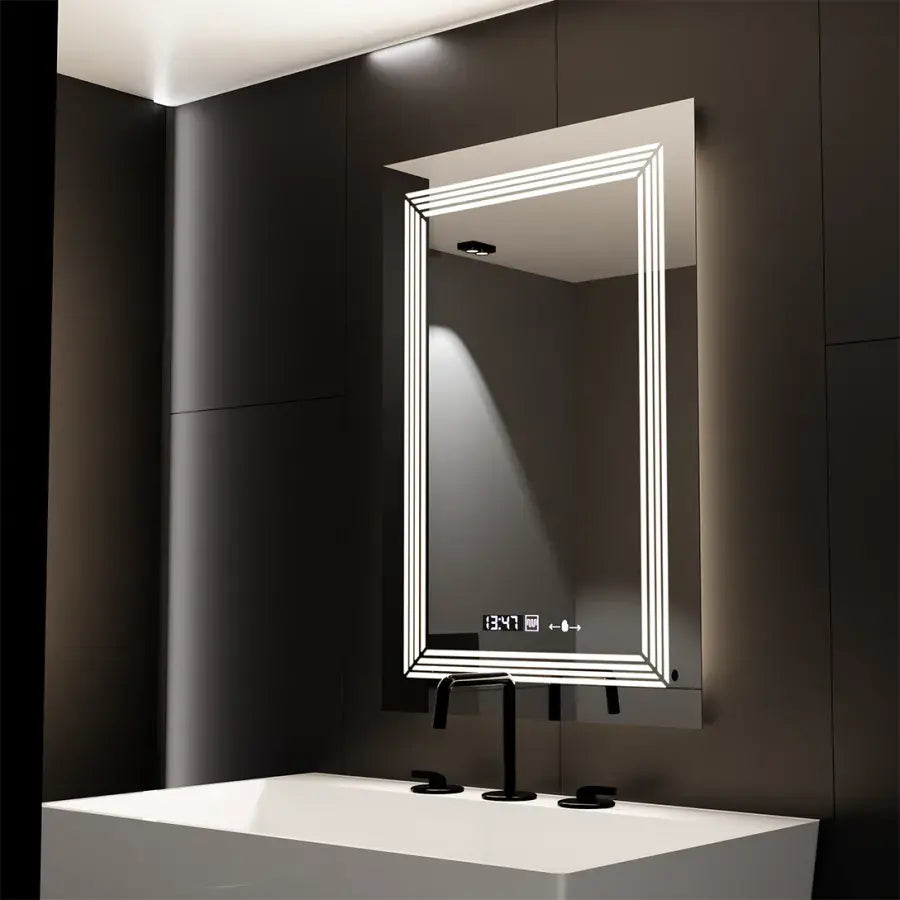 Prostokątne lusterko LED, 60x80 cm, Motionlglow Motionglow Marcello, system rozprzestrzeniania się, zegar i termometr,