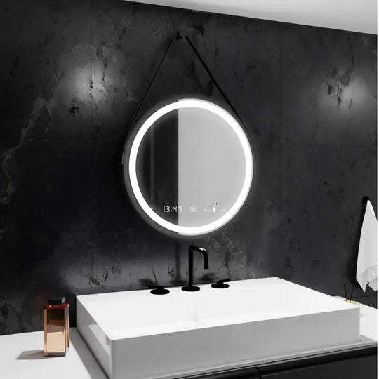 Okrągłe lustro LED, 50 cm, Celeste Majeste Noir Eleve MotionGlow Marcello, system usuwania zamglenia, zegar i termometr, przyciemniane lustra Marcello Domyślny tytuł Alessandro Design
