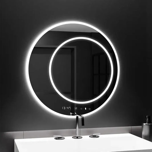 Okrągłe lustro LED, 60 cm, July Touch Marcello, system przeciwmgielny, zegar i termometr, ściemnialne