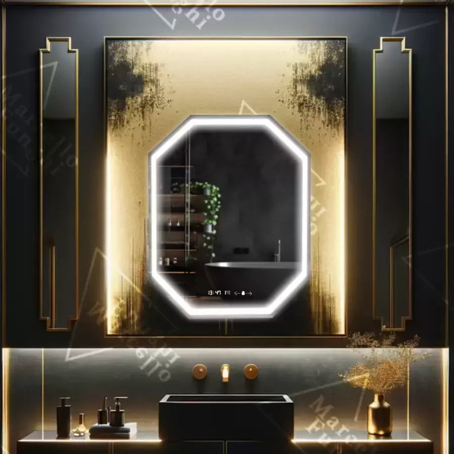 Polygon LED lusterka, 60x80 cm, Ralya czujnik Motionglow Marcello, System wyłączający, zegar i termometr, Daimable