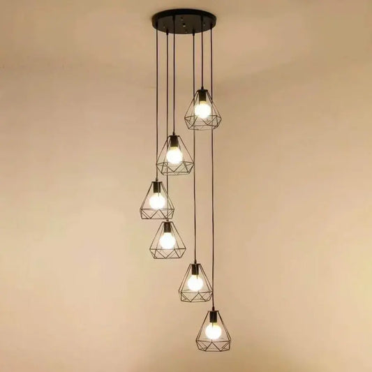 Żyrandol w kształcie diamentu, STRUKTUR, 6x E27, czarny, metalowy