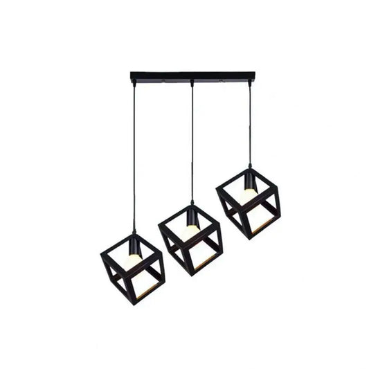 Żyrandol w kształcie sześcianu, STRUKTUR Linear Trio, 3x E27, czarny, metalowy