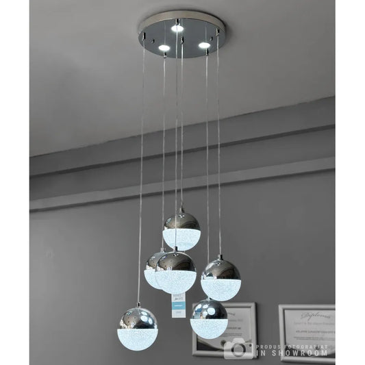 Żyrandol wiszący LED JEREMIAS 63W z pilotem, 6 elementów, światło zimne/ciepłe/neutralne, ściemnialny, srebrny, regulowana wysokość