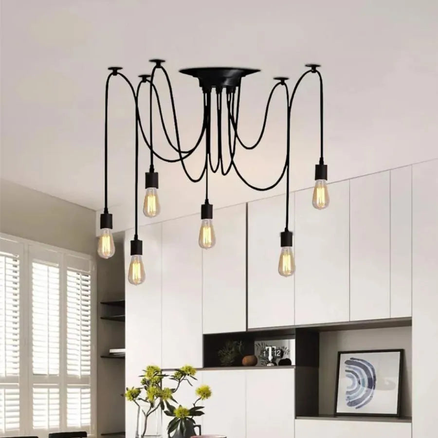 Wisiorek Pająk 6*E27, Czarny, Metal