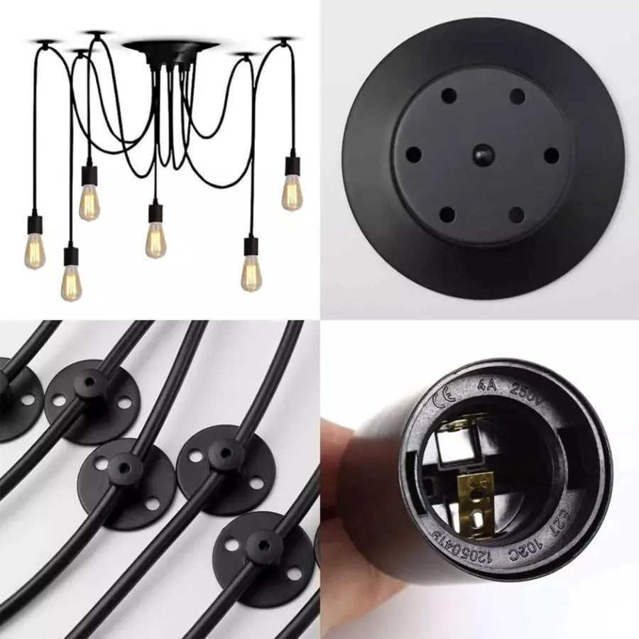 Wisiorek Pająk 6*E27, Czarny, Metal