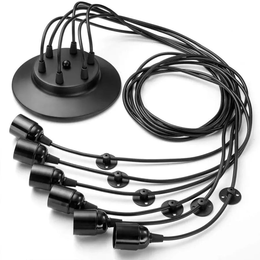 Wisiorek Pająk 6*E27, Czarny, Metal