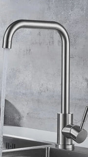 Jednouchwytowa bateria kuchenna z obrotową wylewką, głowica ceramiczna, satynowa stal nierdzewna, przyłącza, zestaw montażowy w zestawie CF002