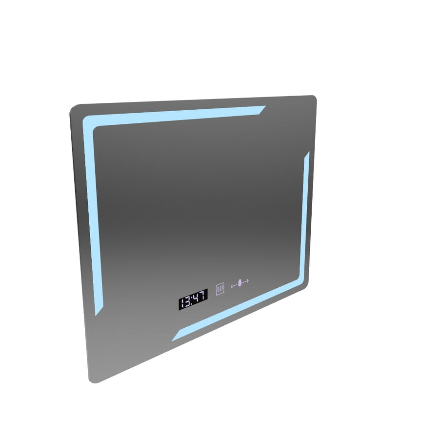 Prostokątne lustro LED, 80x60cm, Rayonnement MotionGlow Marcello, system przeciwmgielny, zegar i termometr, ściemnialne