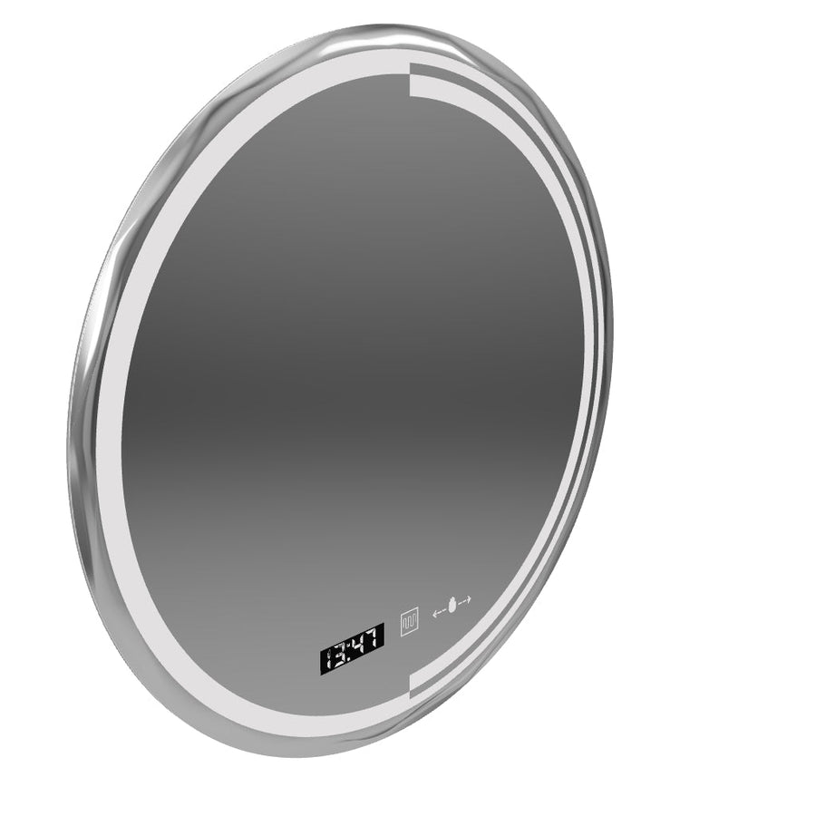 Okrągłe lustro LED, 60 cm, czujnik MotionGlow Consuel Marcello, system przeciwmgielny, zegar i termometr, ściemnialne