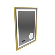 Lustro LED Stefan Touch z systemem przeciwmgielnym, zegarem i temperaturą 60x80 cm, szczotkowana złota rama, lupa kosmetyczna