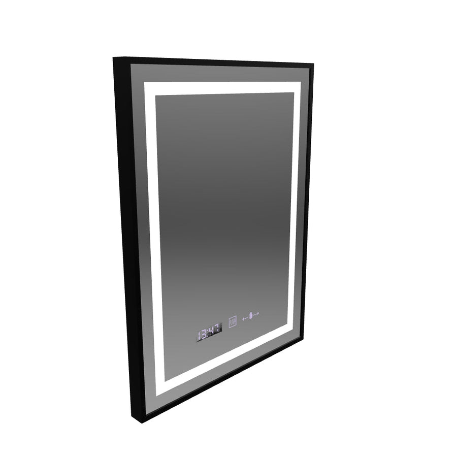 Prostokątne lustro LED, 60x80 cm, Verite Majeste Noir Motion Glow Marcello, system przeciwmgielny, zegar i termometr, ściemnialne