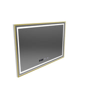 Prostokątne lustro LED, 100x65 cm, Verite Royale Gold Motion Glow Marcello, system przeciwmgielny, zegar i termometr, ściemnialne